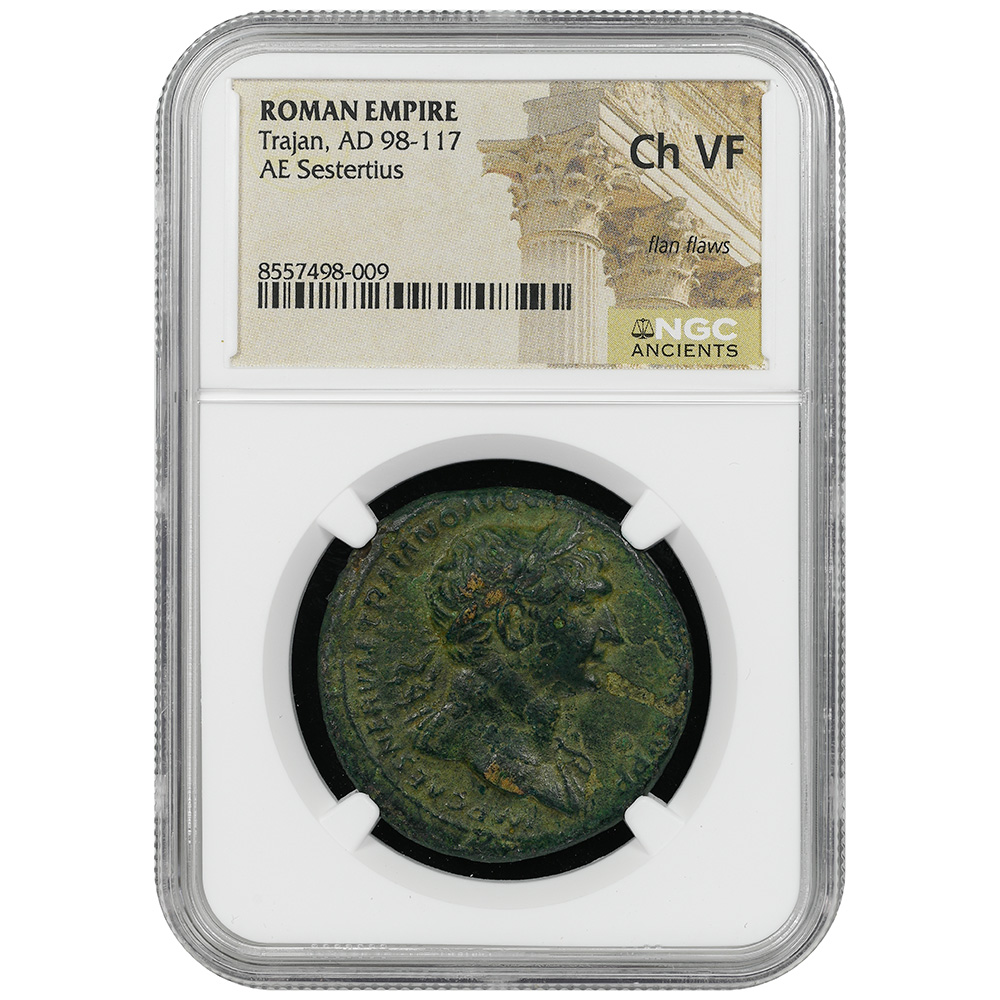 Roman Empire Trajan AD 98-117 AE Sestertius RIC 549 NGC CH VF