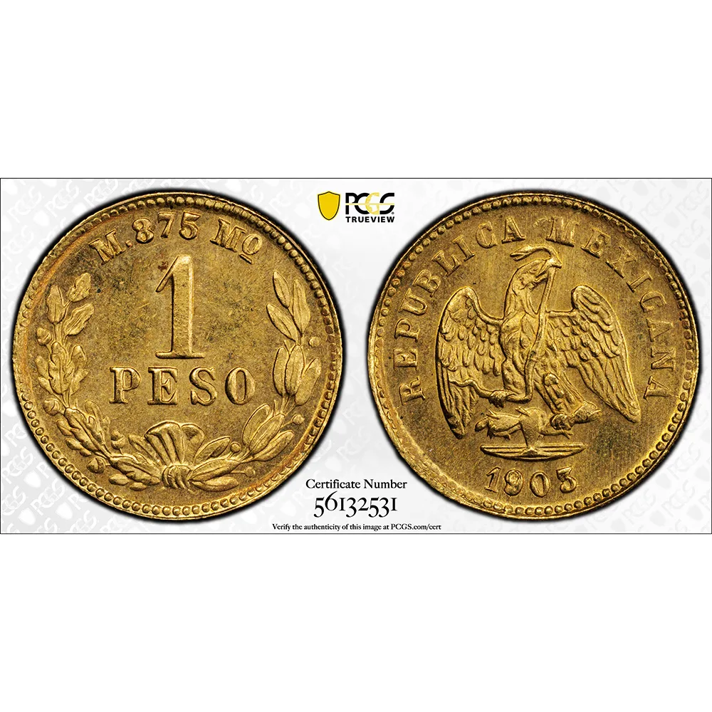 1903-Mo Mexico Gold 1 Peso PCGS MS 65
