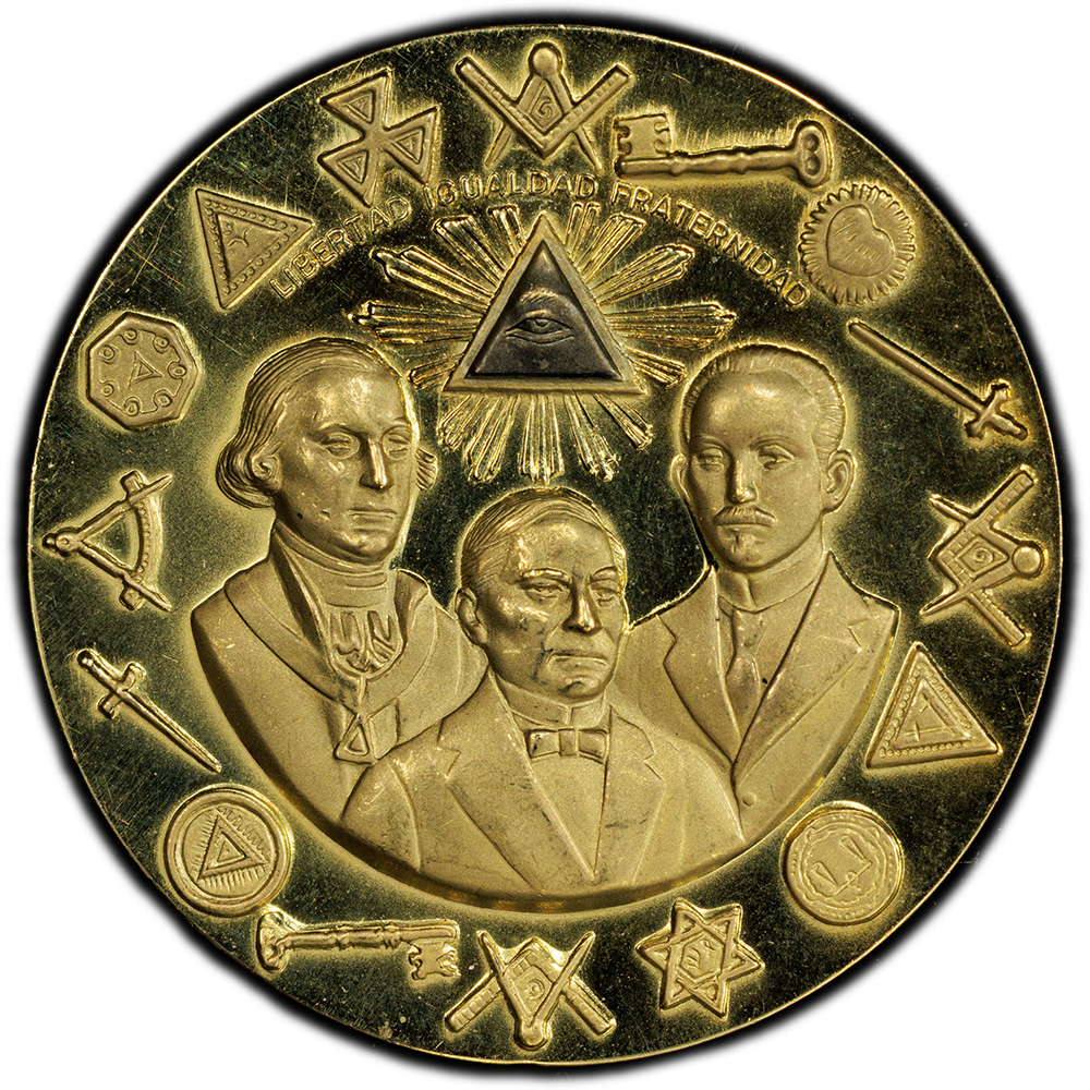 1960 Mexico Americas Freemasonry Gold Grove M-68 Medal (42.08g) PCGS SP 64 POP 1