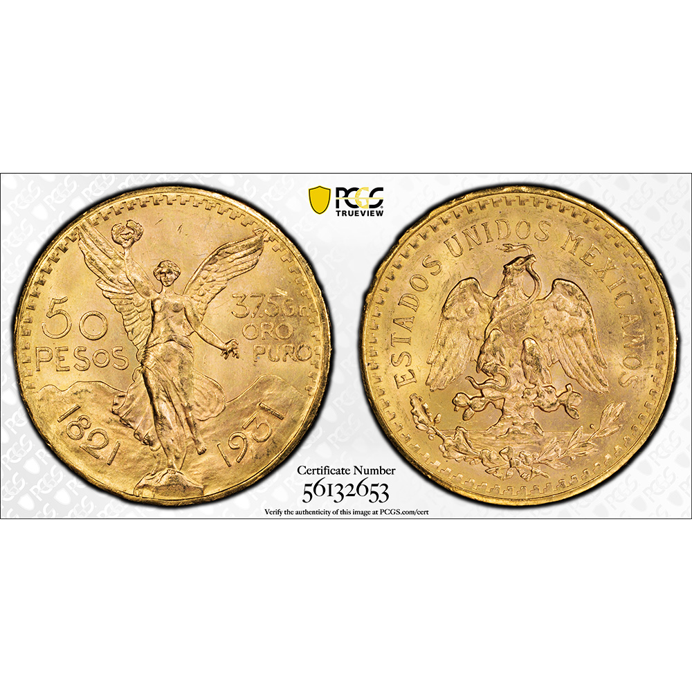 1931 Mexico Gold 50 Pesos PCGS MS 64