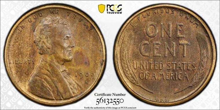 1909-S VDB 1C Lincoln Cent PCGS Genuine Cleaned- AU Detail - Image 2