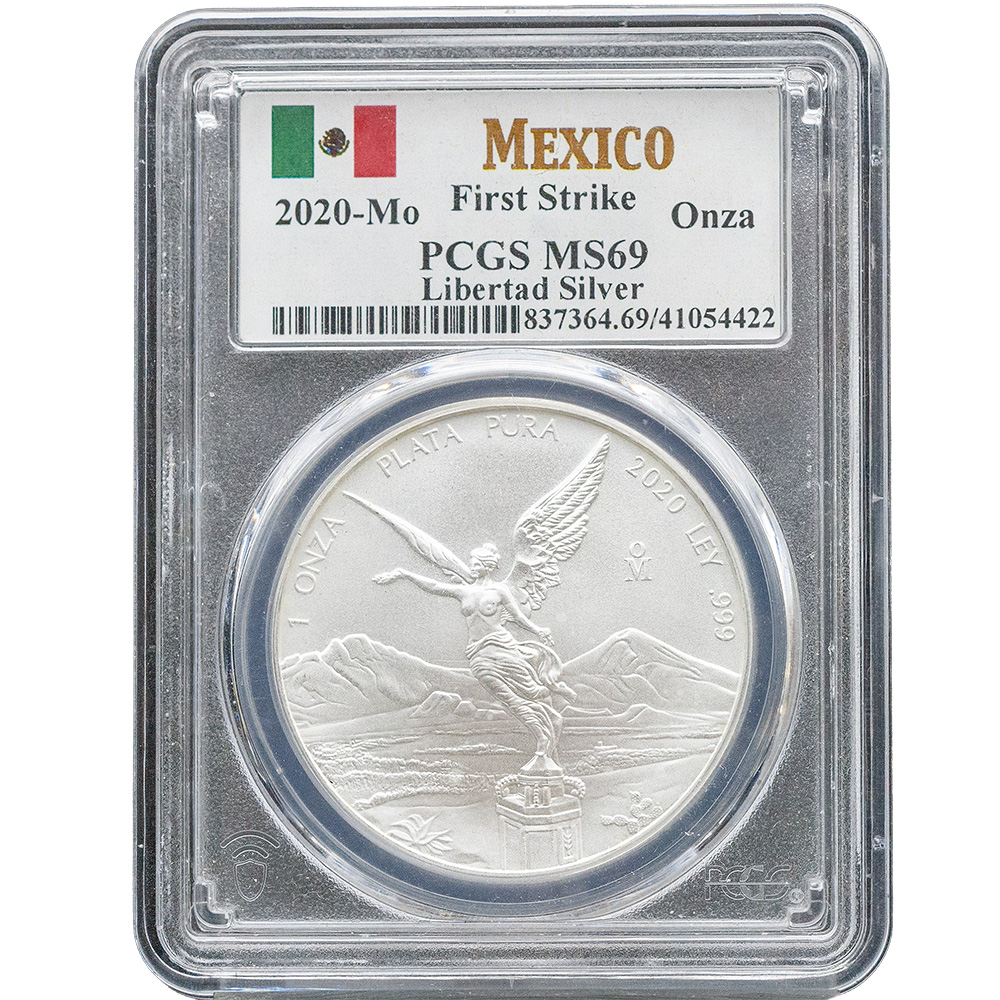 2020 Mexico 1 oz .999 Silver Libertad PCGS MS 69 Flag Label