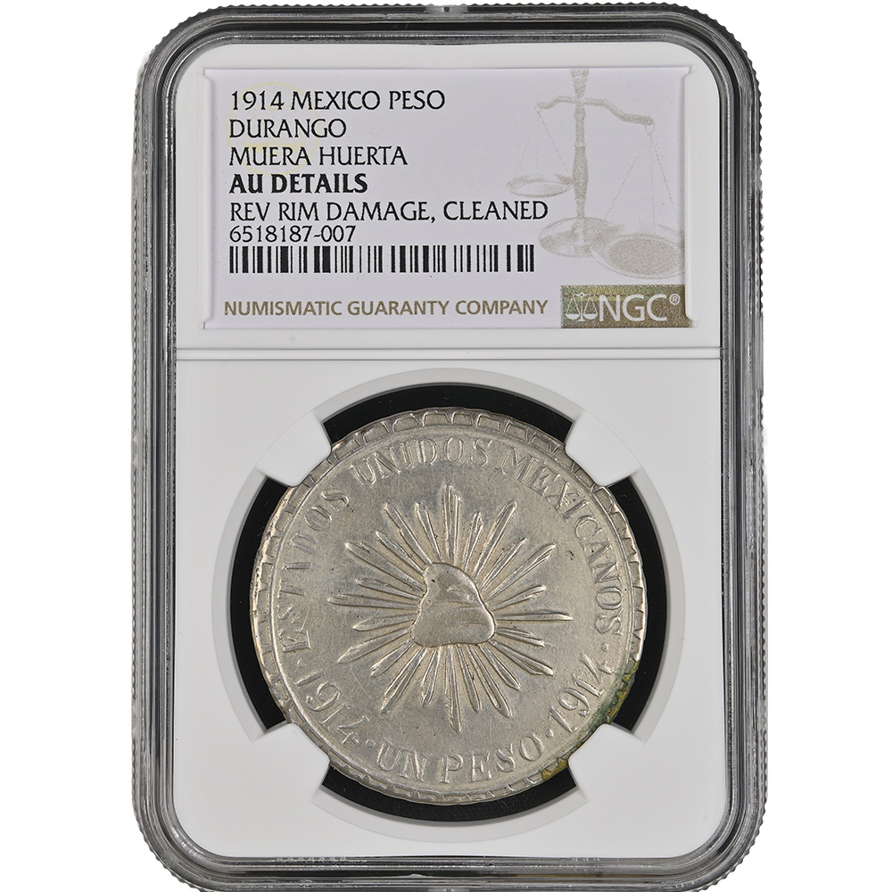 1914 Mexico Muera Huerta Peso Durango NGC AU