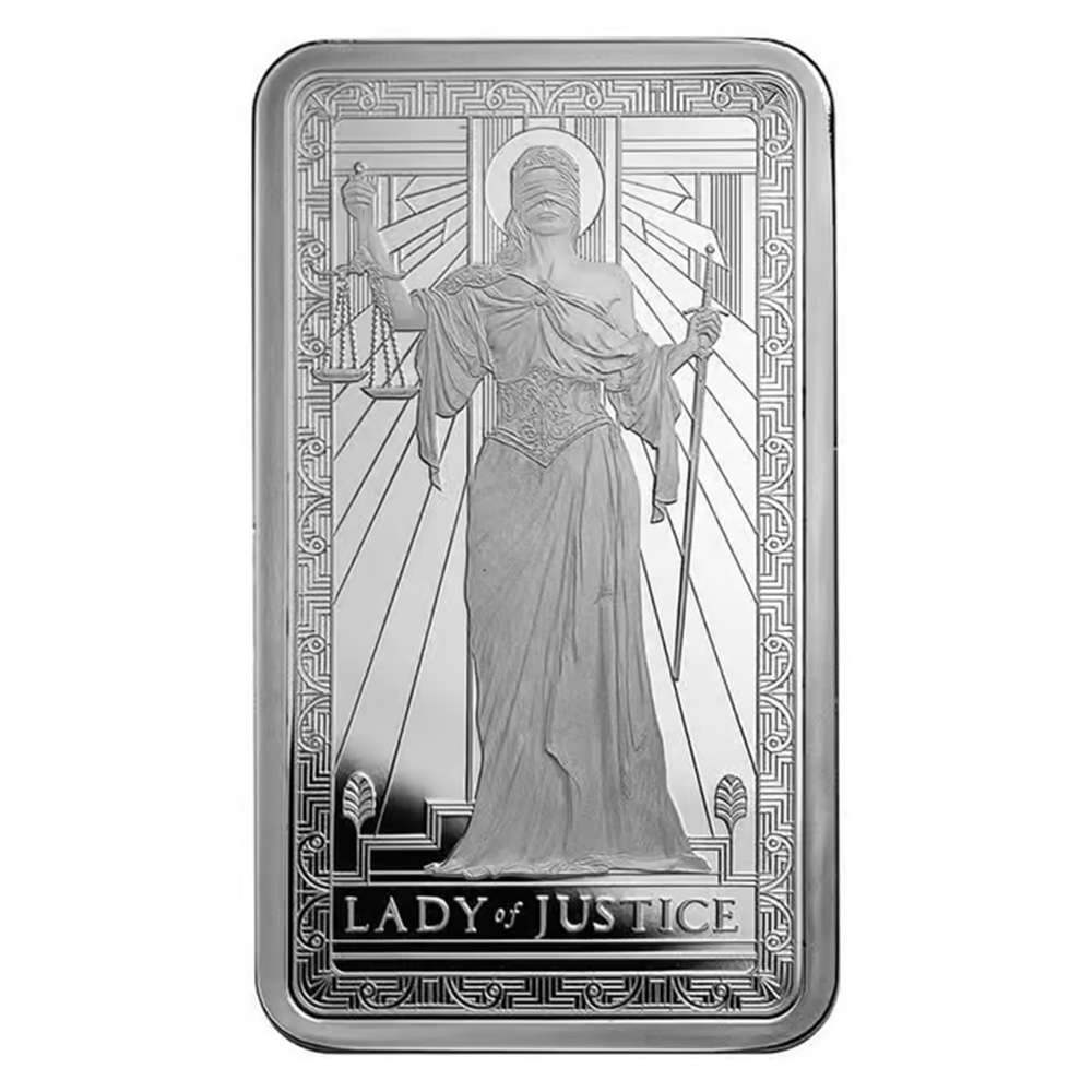 10 oz .999 Silver Bar- PAMP Lady of Justice