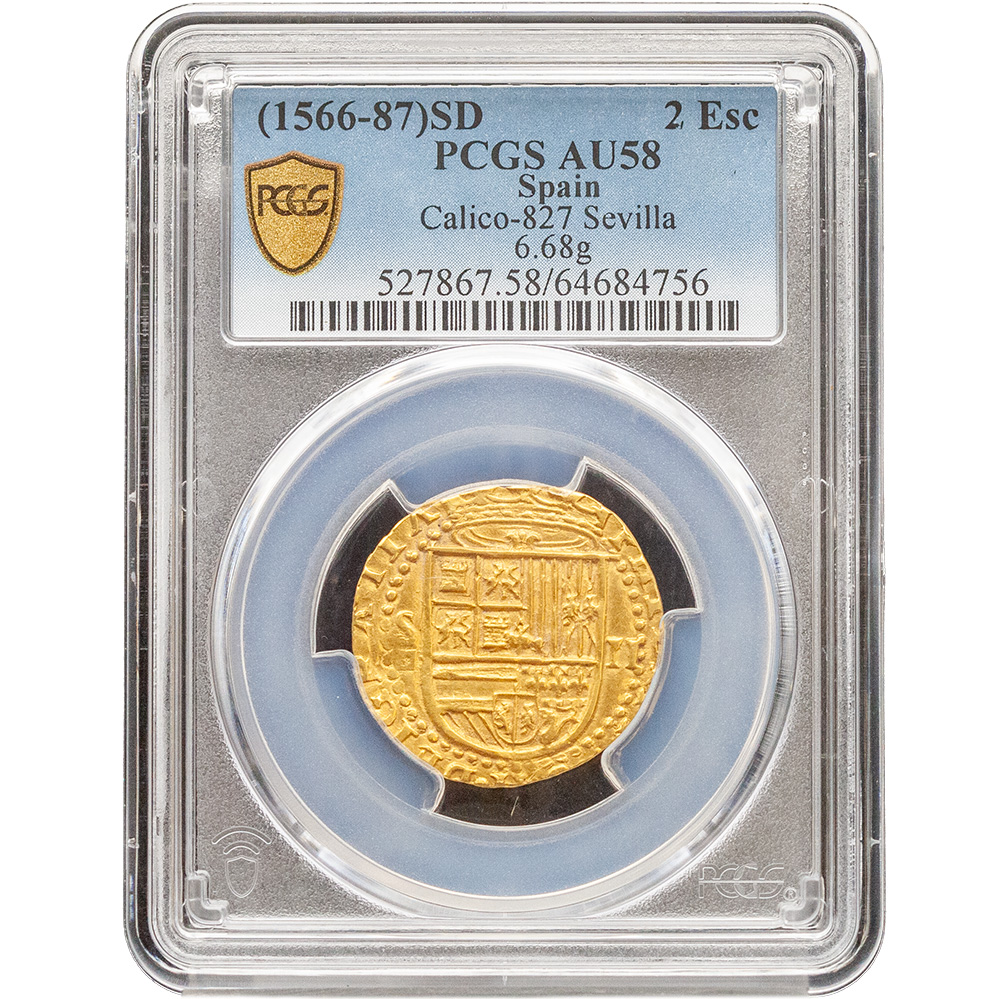 (1566-87)SD 2 Esc Calico-827 Sevilla PCGS AU 58
