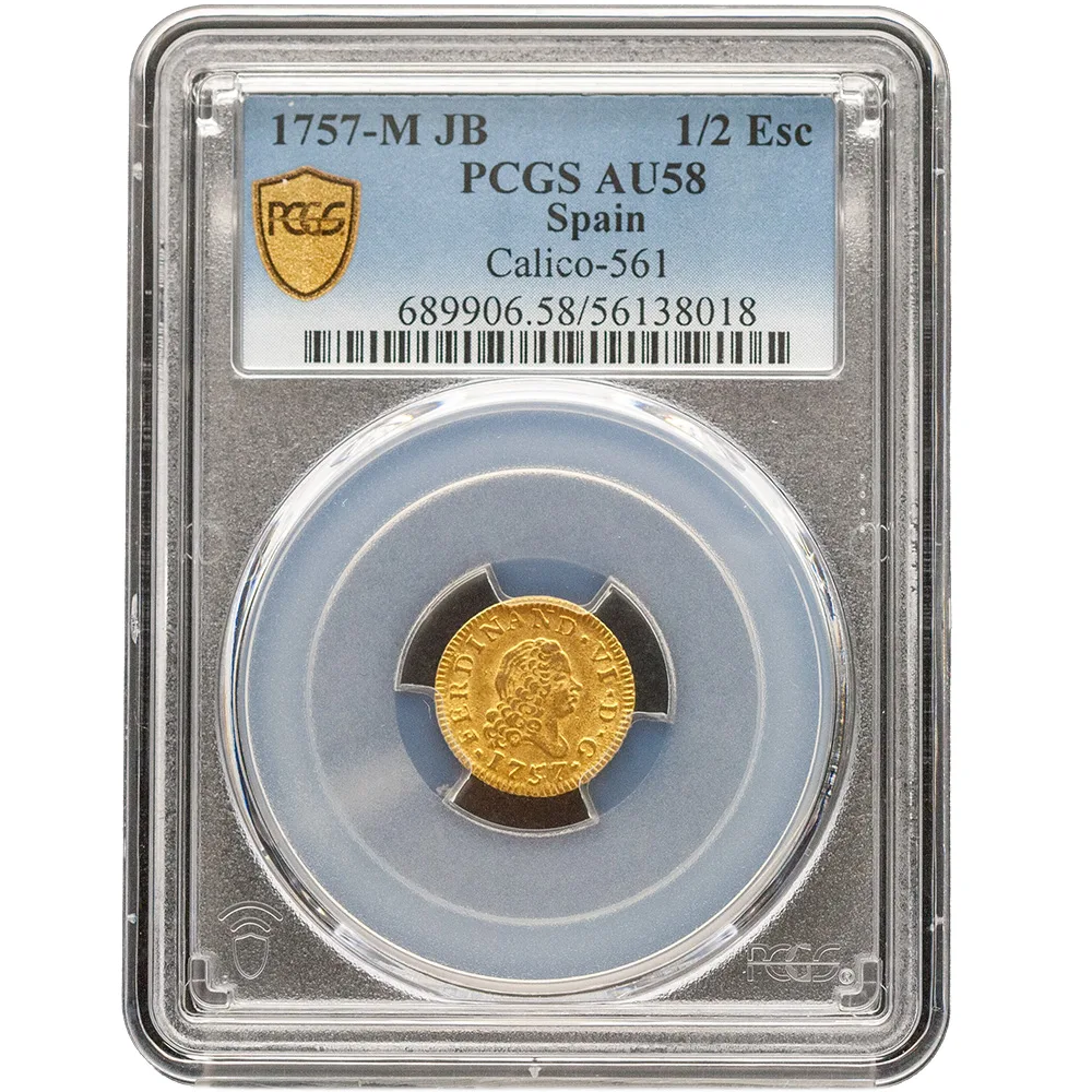 1757-M|JB Spain 1/2 Escudo PCGS AU 58