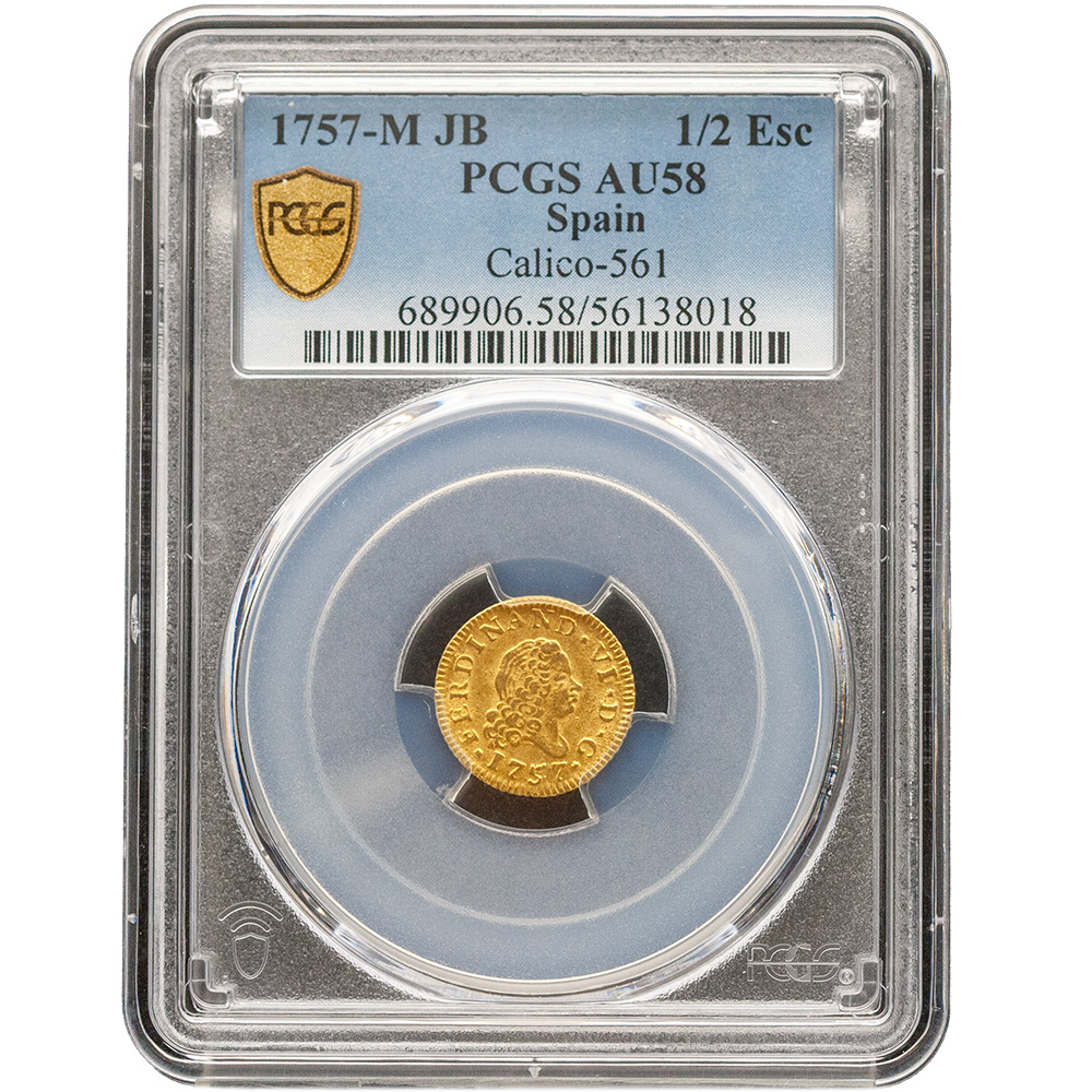 1757-M|JB Spain 1/2 Escudo PCGS AU 58