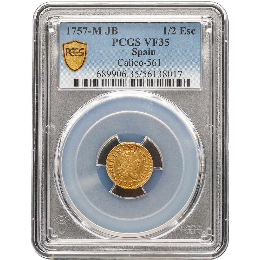 1757-M|JB Spain 1/2 Escudo PCGS VF 35