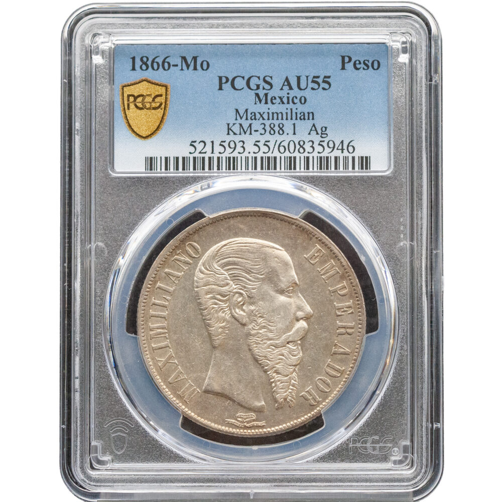 1866-Mo Mexico Maximilian Peso PCGS AU 55
