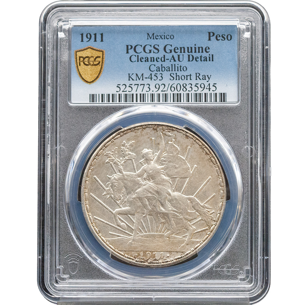 1911 Mexico Peso Short-Ray PCGS AU Detail