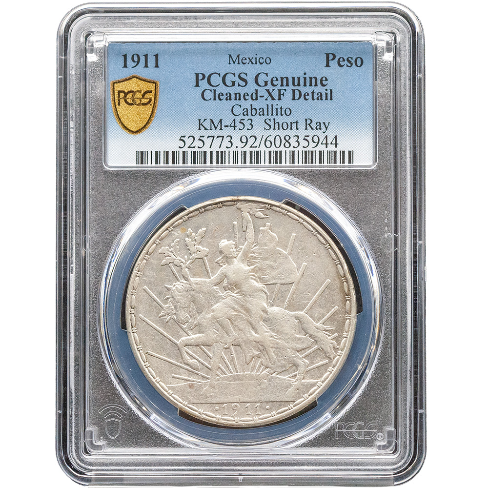 1911 Mexico Peso Short-Ray PCGS XF Details