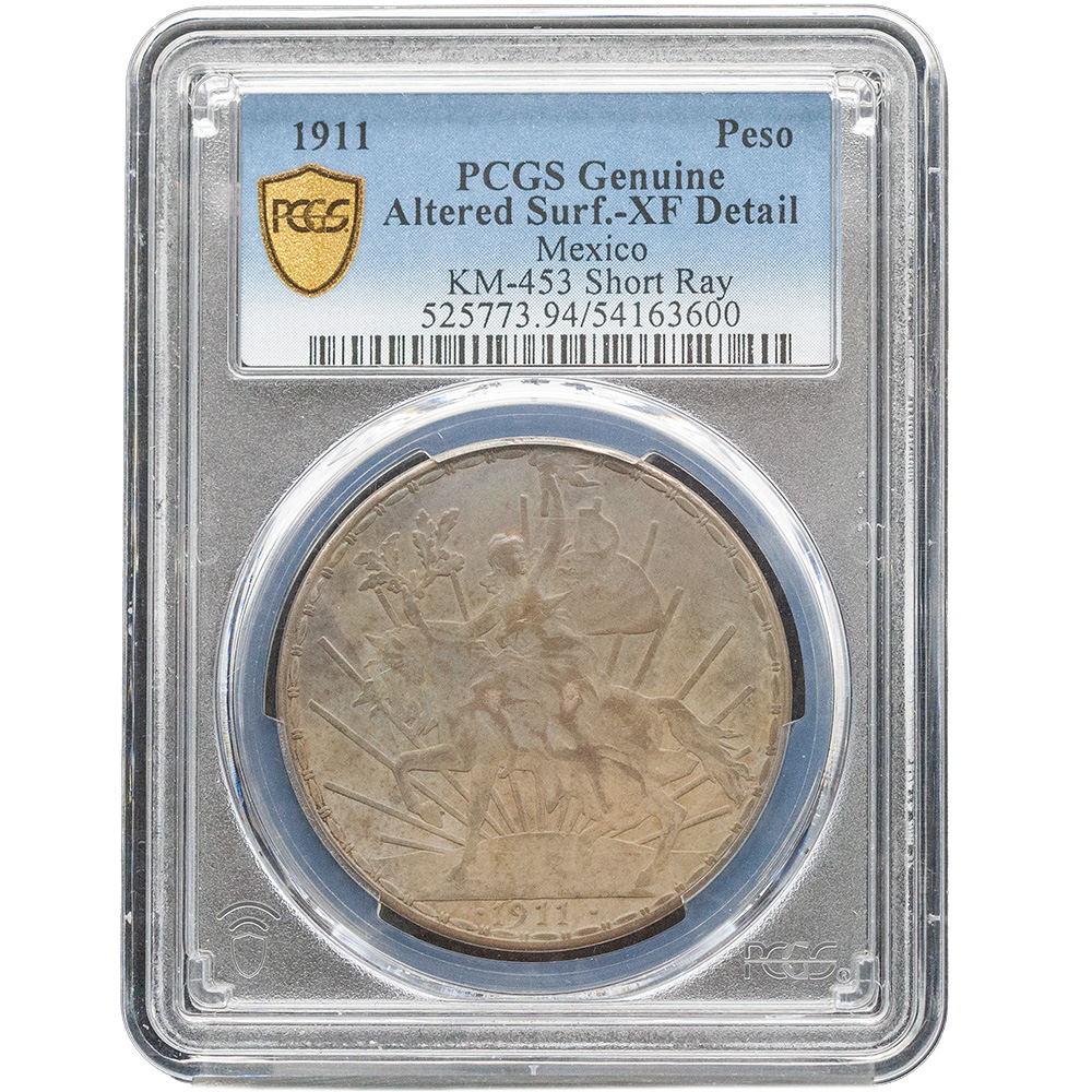 1911 Mexico Peso Short-Ray PCGS XF Detail
