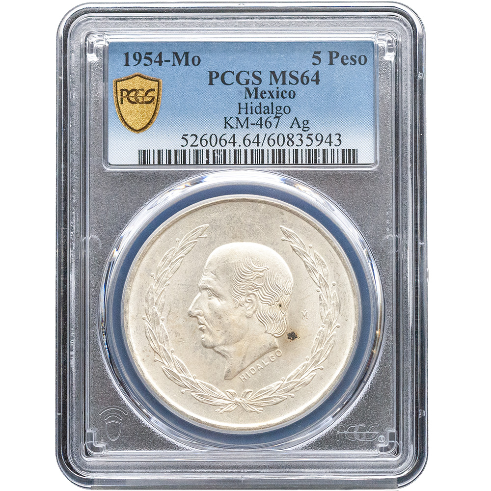 1954-Mo Mexico Hidalgo 5 Peso PCGS MS64