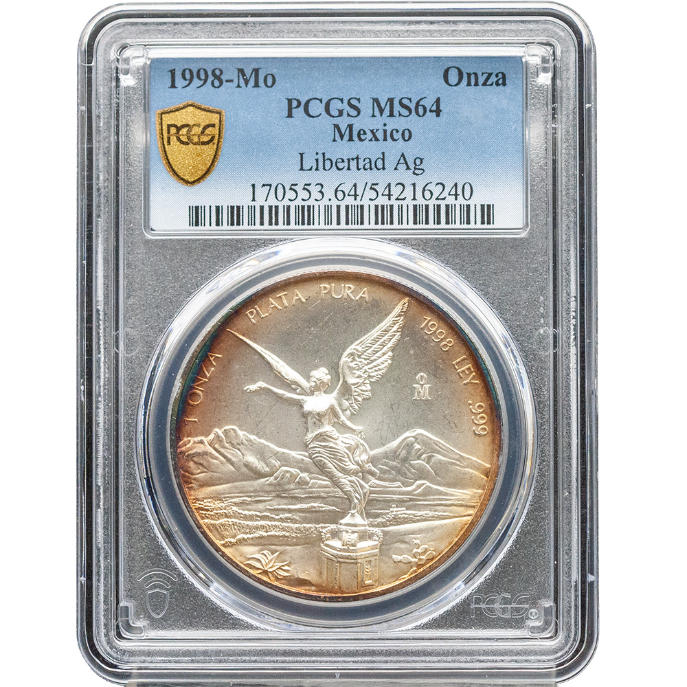 1998 Mexico 1 oz Silver Libertad Toned PCGS MS 64
