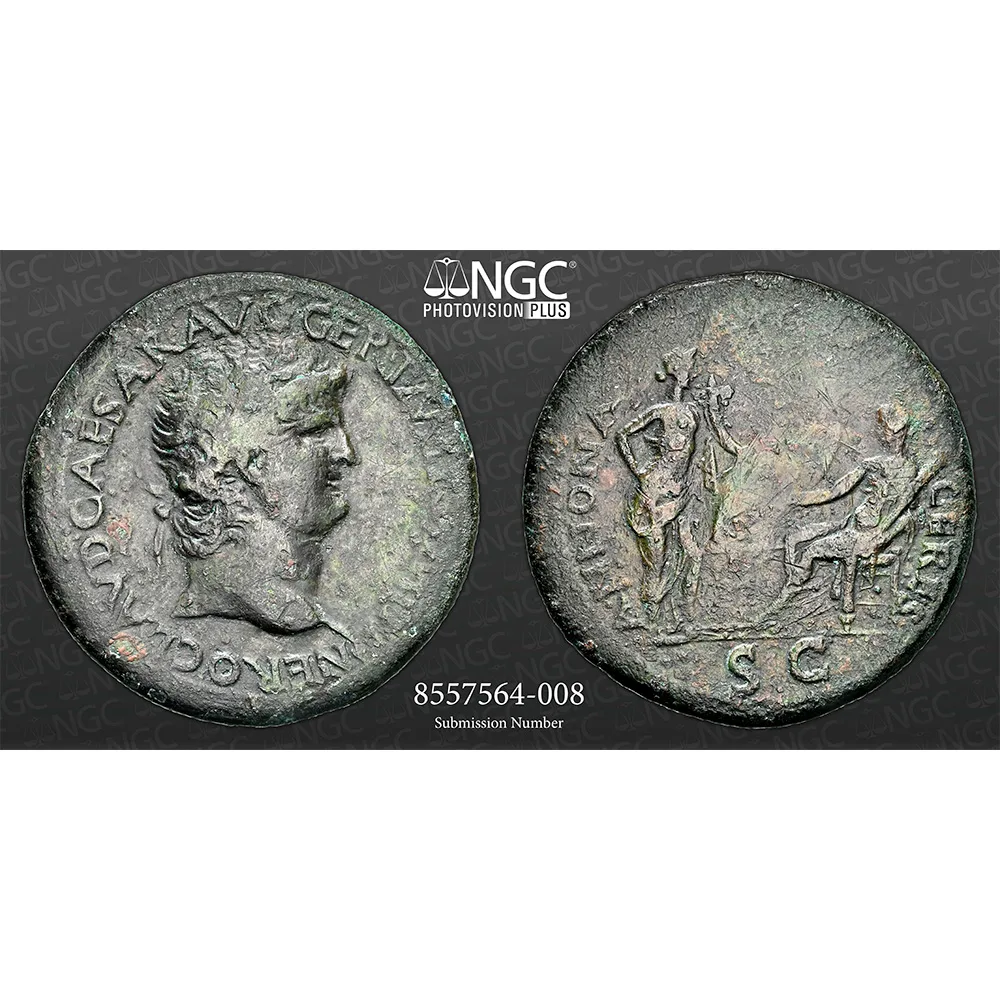 Roman Empire Nero AD 54-68 AE Sestertius Annona Ceres NGC VF