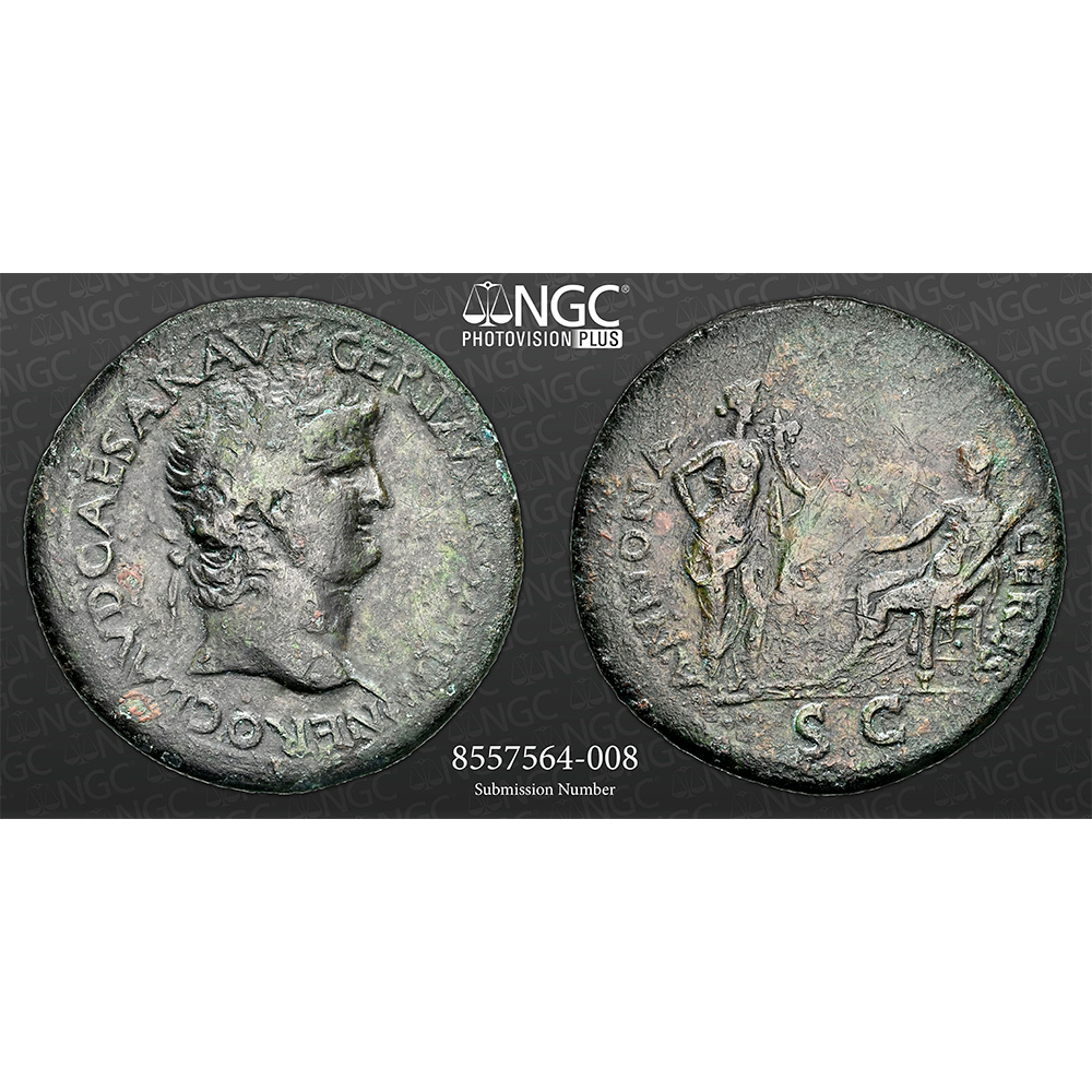 Roman Empire Nero AD 54-68 AE Sestertius Annona Ceres NGC VF