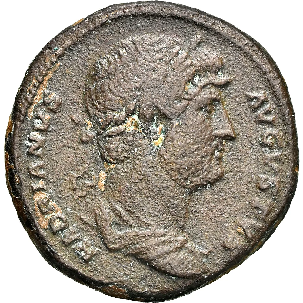 Roman Empire Hadrian AD 138-161 AE AS Rev. Tyche W/ Orontes Below NGC CH VF Fine Style