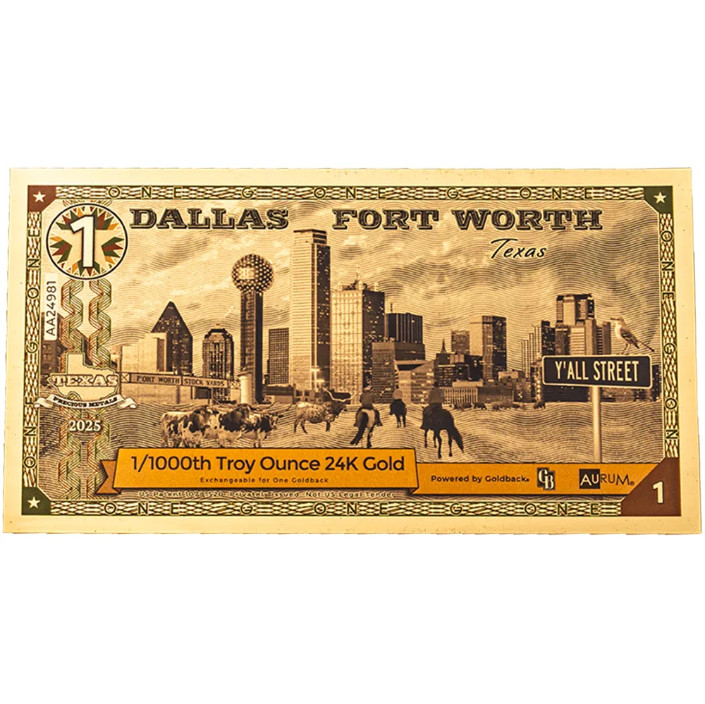 1 Dallas Fort Worth Texas Goldback Note 24K