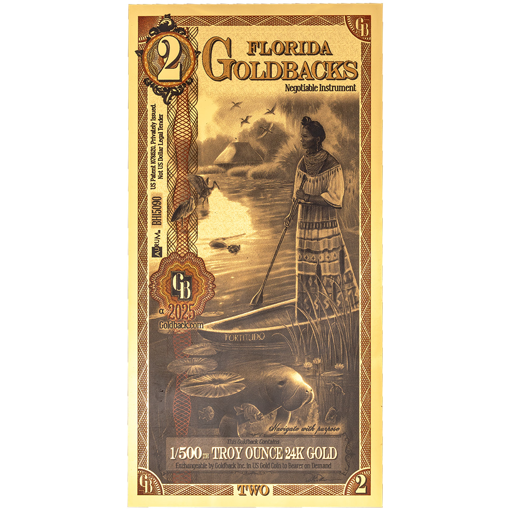 2 Florida Goldback - Aurum Gold Foil Note (24k)