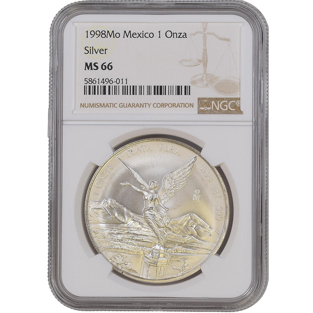 1998 Mexico 1 oz Silver Libertad NGC MS 66