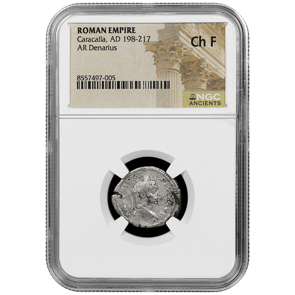 AD 198-217 Roman Empire Caracalla RIC 96 AR Denarius NGC Choice Fine