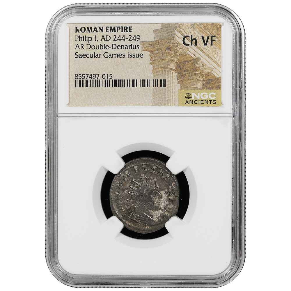 Roman Empire Phillip I Saecular Issue AR Antoninianus RIC 21 AD 244-49 NGC CH VF