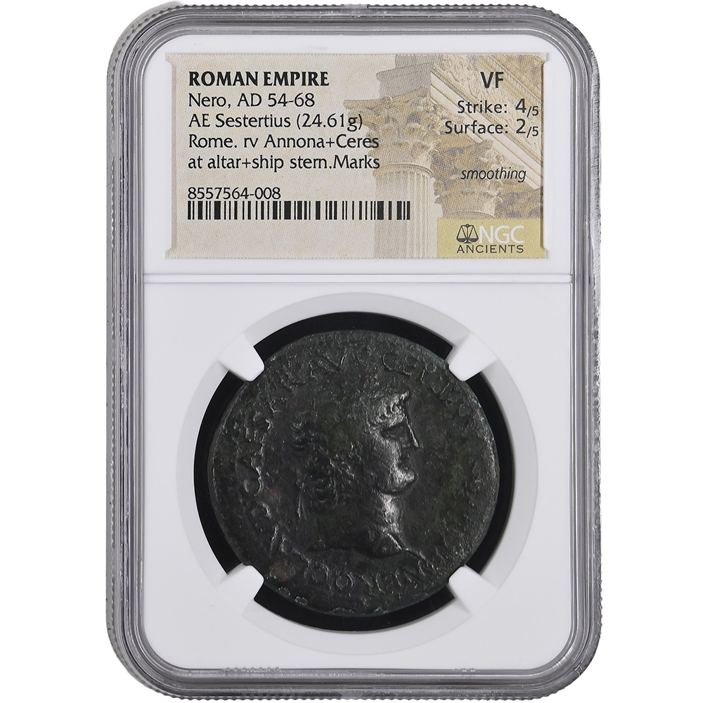 Roman Empire Nero AD 54-68 AE Sestertius Annona Ceres NGC VF