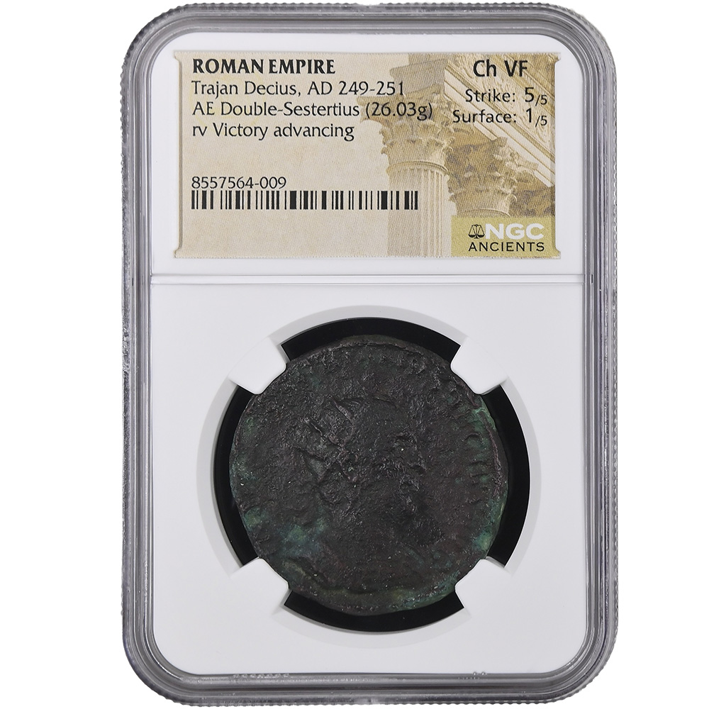 Roman Empire Trajan Decius AD 249-251 AE Double-Sestertius NGC CH VF