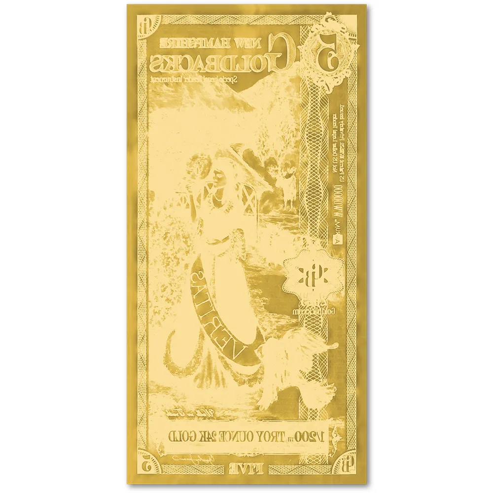 5 New Hampshire Goldback - Aurum Gold Foil Note (24k)