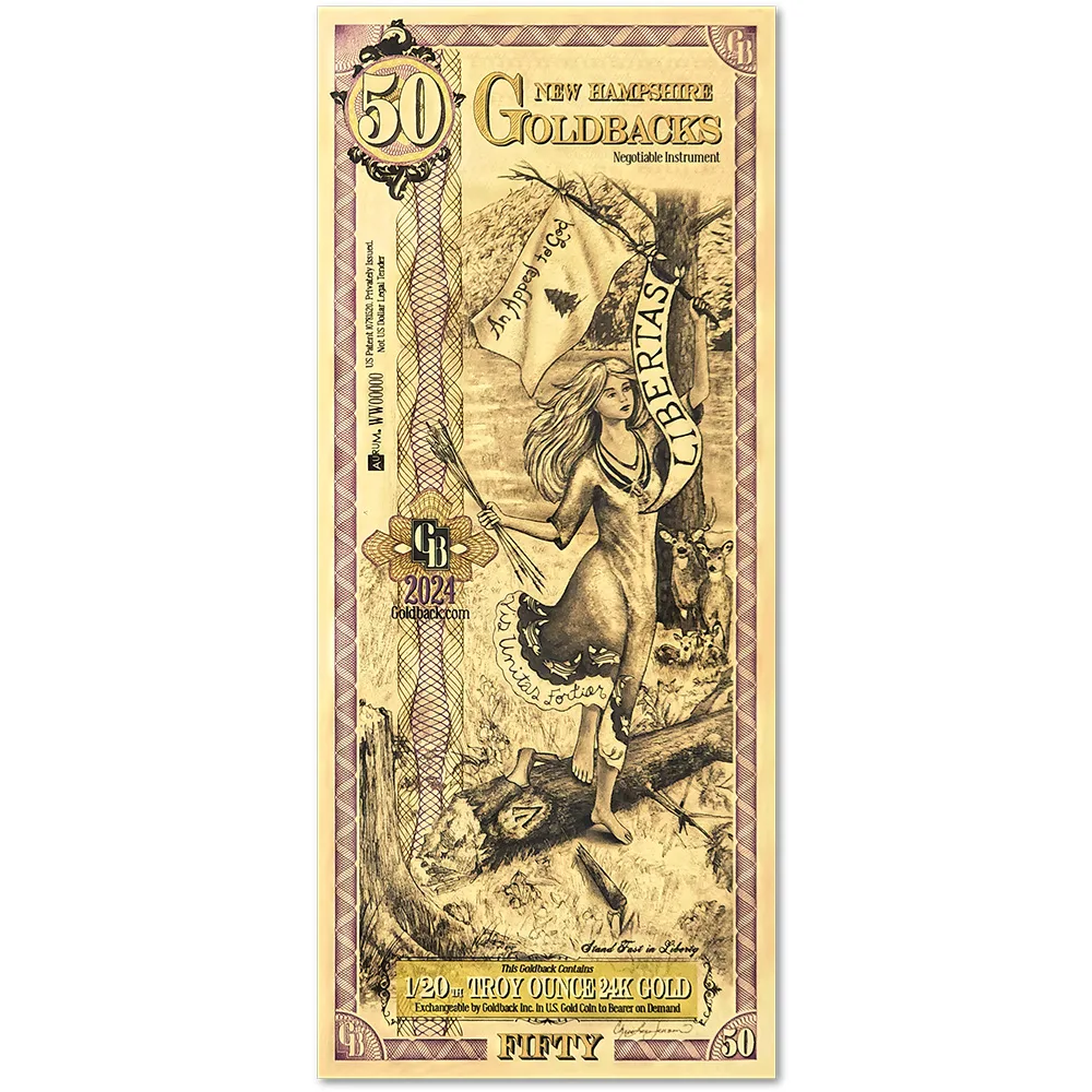 50 New Hampshire Goldback - Aurum Gold Foil Note (24k)