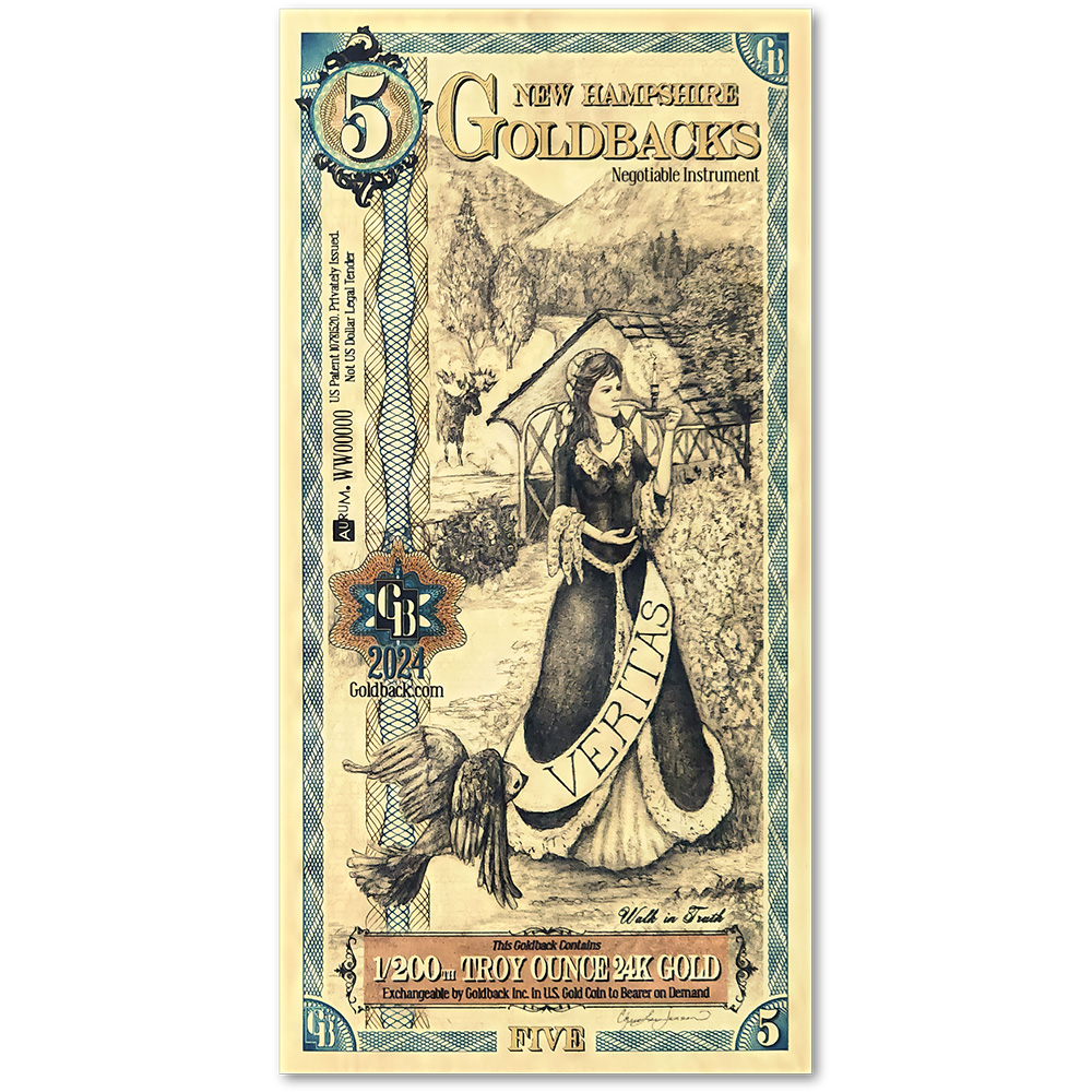 5 New Hampshire Goldback - Aurum Gold Foil Note (24k)