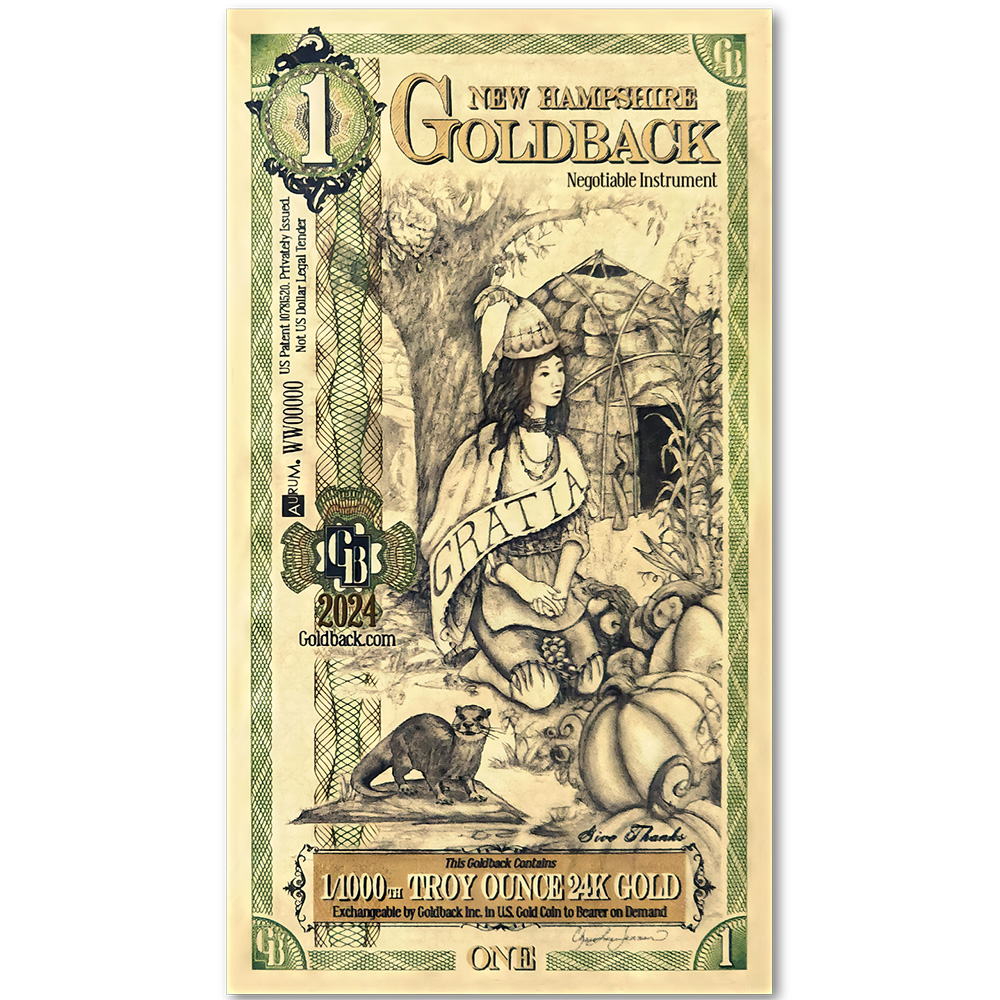 1 New Hampshire Goldback - Aurum Gold Foil Note (24k)