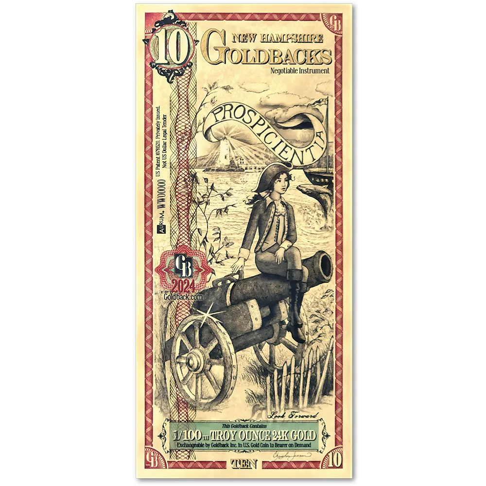 10 New Hampshire Goldback - Aurum Gold Foil Note (24k)