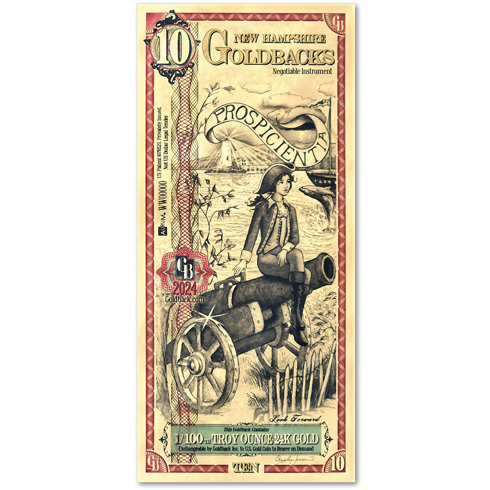 10 New Hampshire Goldback - Aurum Gold Foil Note (24k)