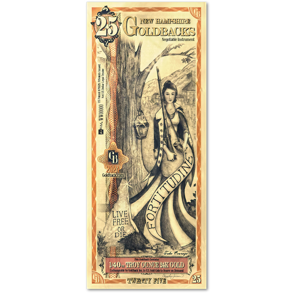 25 New Hampshire Goldback - Aurum Gold Foil Note (24k)