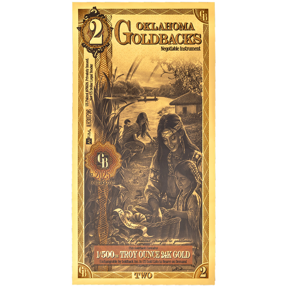 2 Oklahoma Goldback - Aurum Gold Foil Note (24k)