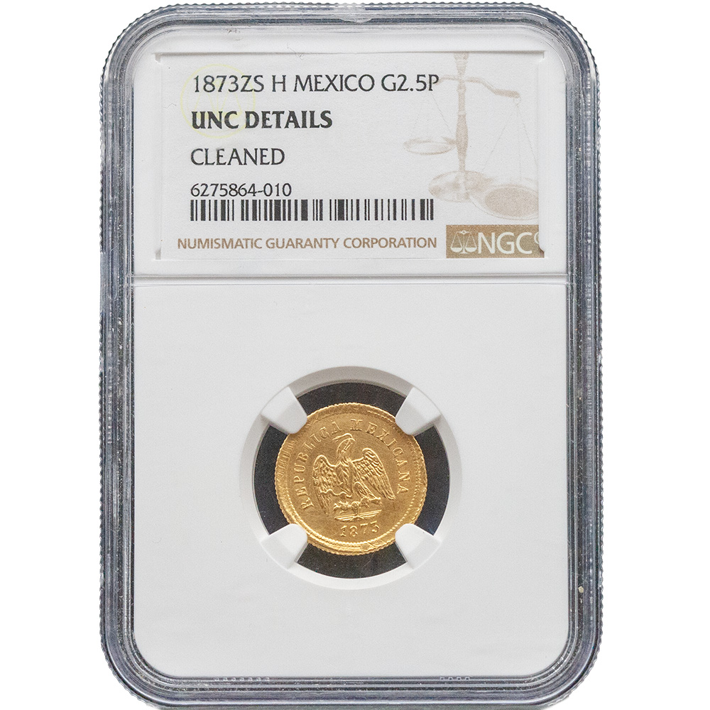 1873-Zs|H Mexico Gold 2-1/2 Pesos NGC UNC KM#411.6