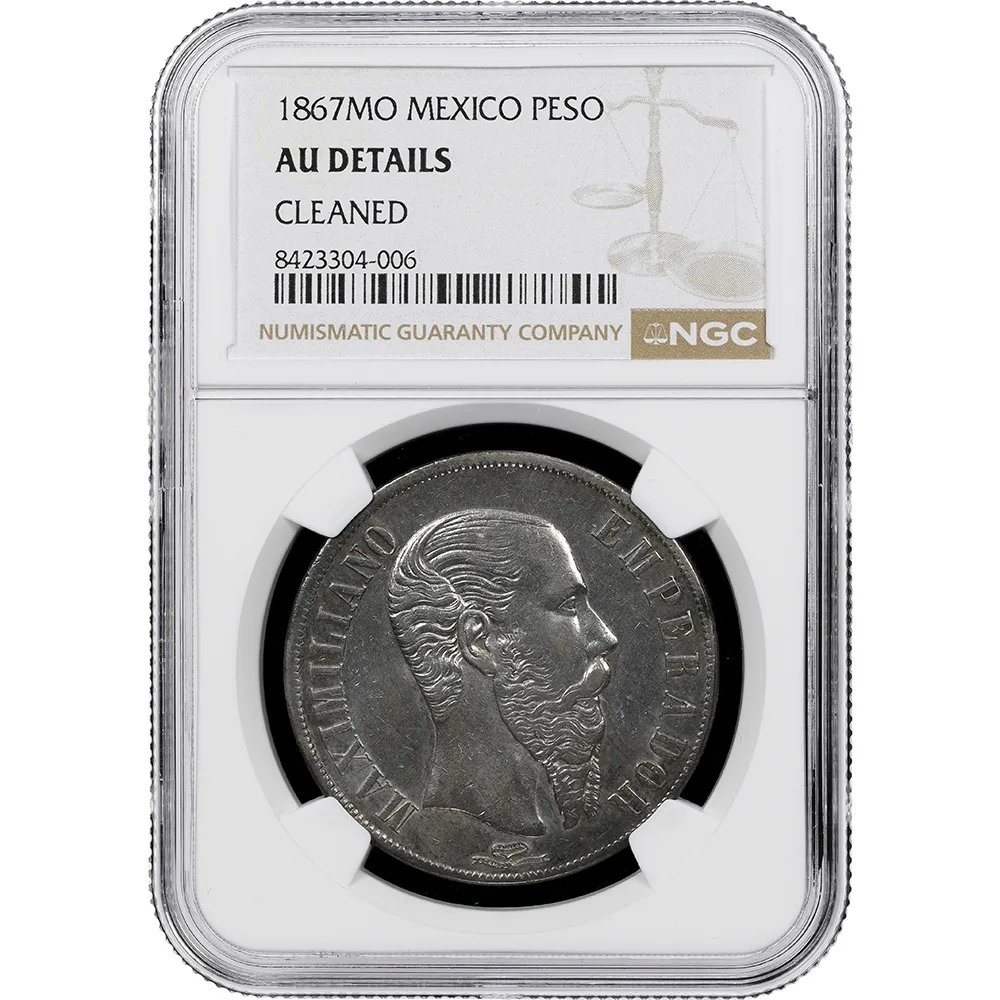 1867-Mo Mexico Maximilian Peso NGC AU Details