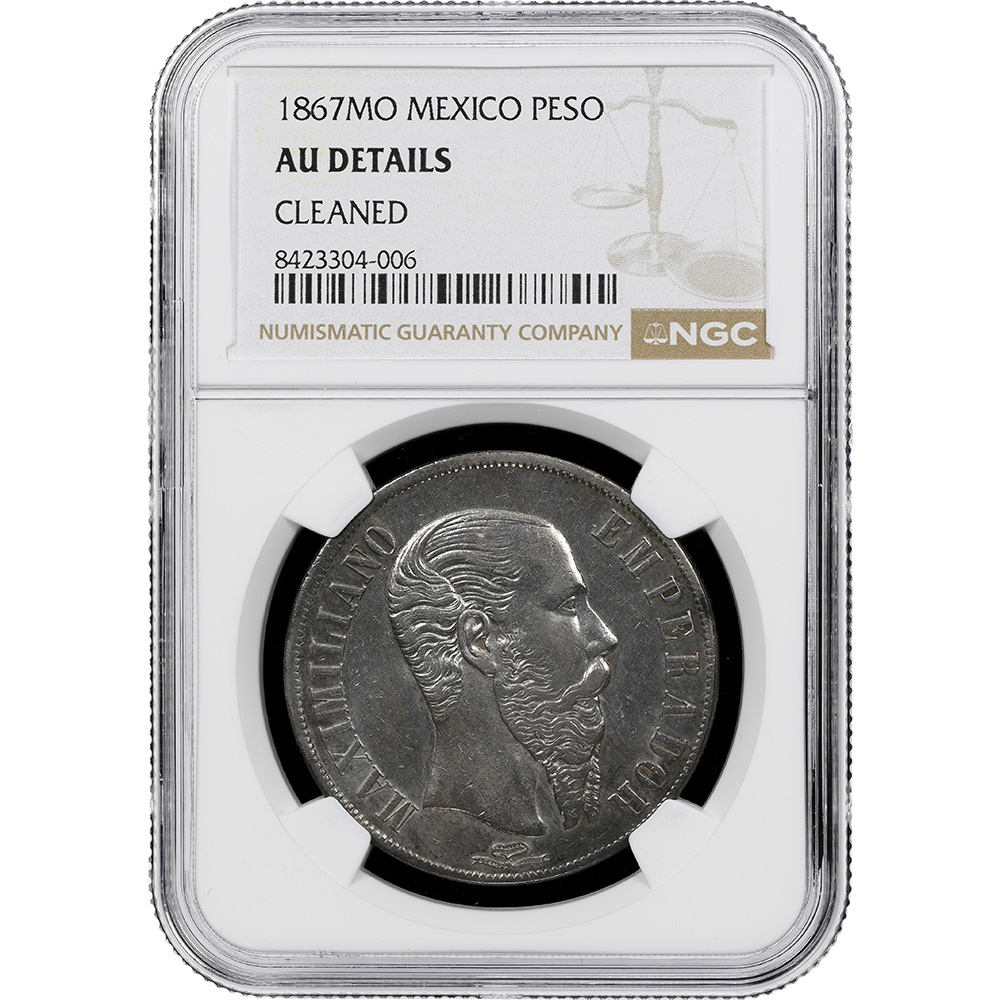1867-Mo Mexico Maximilian Peso NGC AU Details