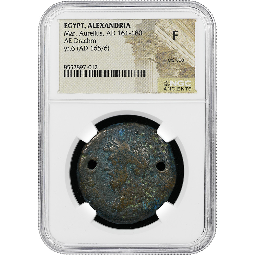 Roman Empire Marcus Aurelius 161-180 AE Drachm RPC IV.4, 2900 NGC F Blue Patina