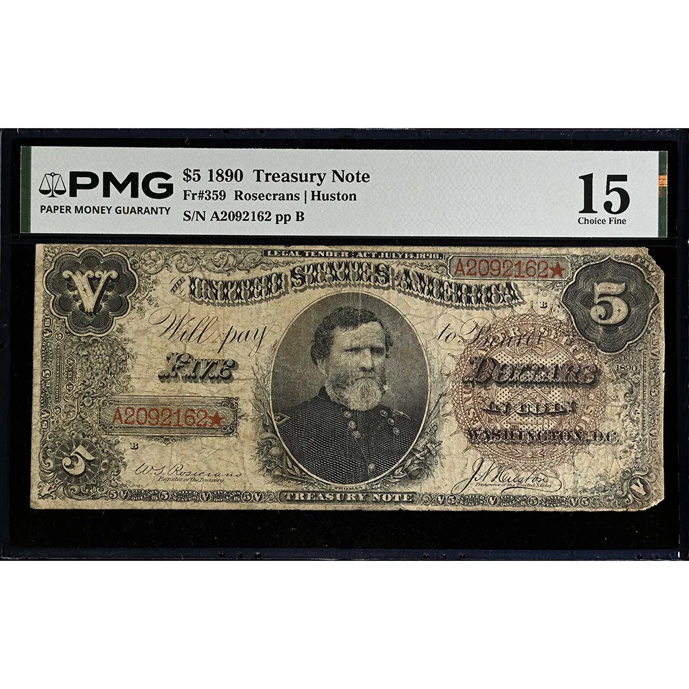 1890 $5 Treasury Note Fr#359 PMG Choice Fine 15