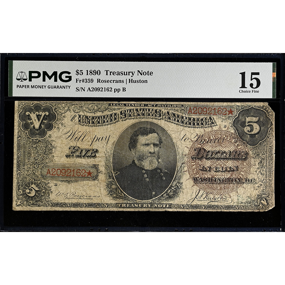 1890 $5 Treasury Note Fr#359 PMG Choice Fine 15