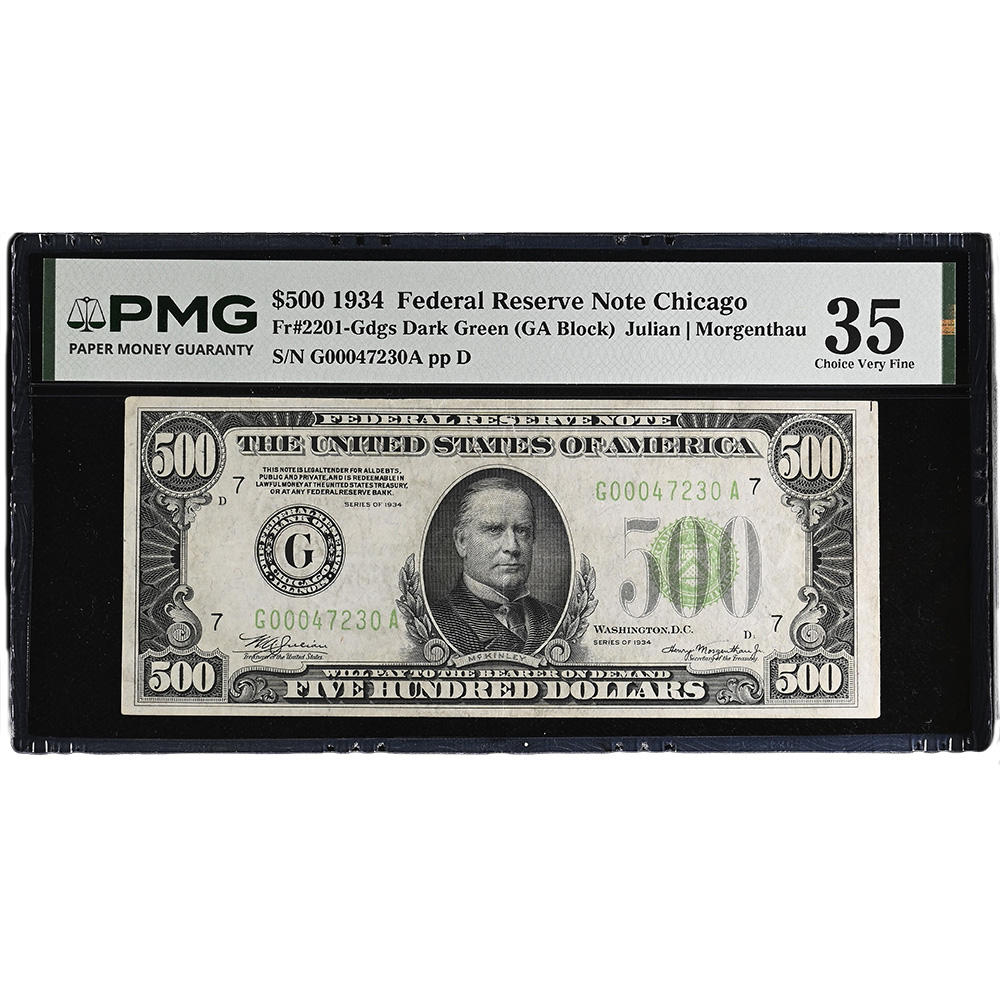 $500 1934A Federal Reserve Note Chicago GA Block- Julian Morgenthau PMG VF20