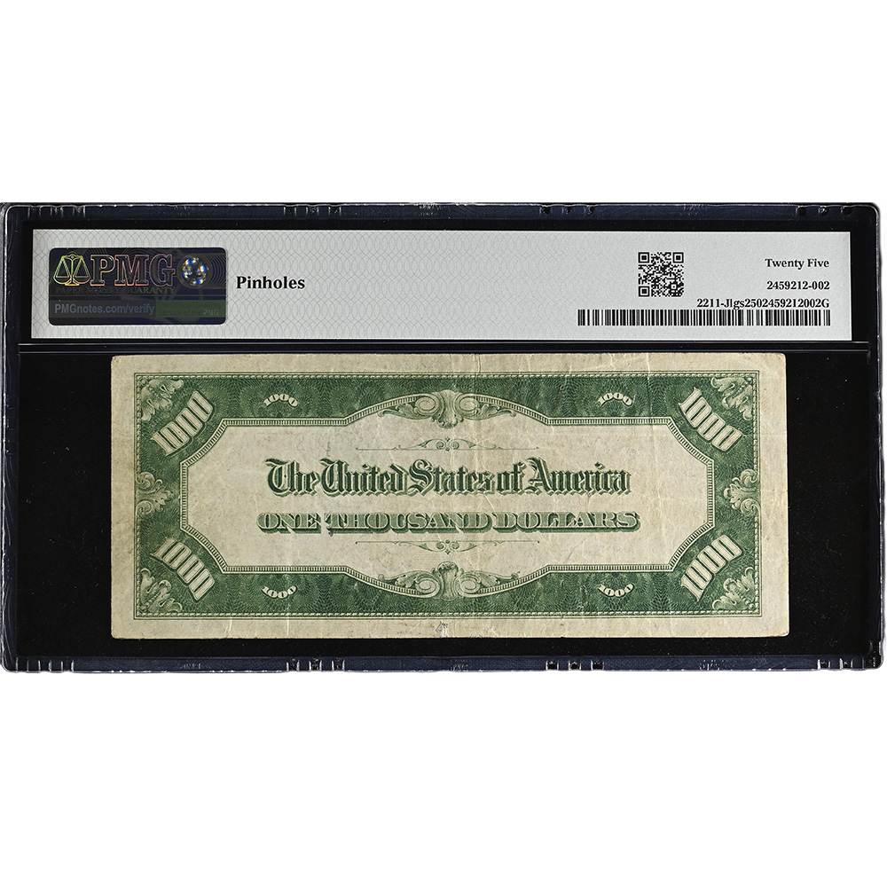 $1000 1934A Federal Reserve Note Kansas City 2212-J Green Block- Julian Morgenthau PMG VF25