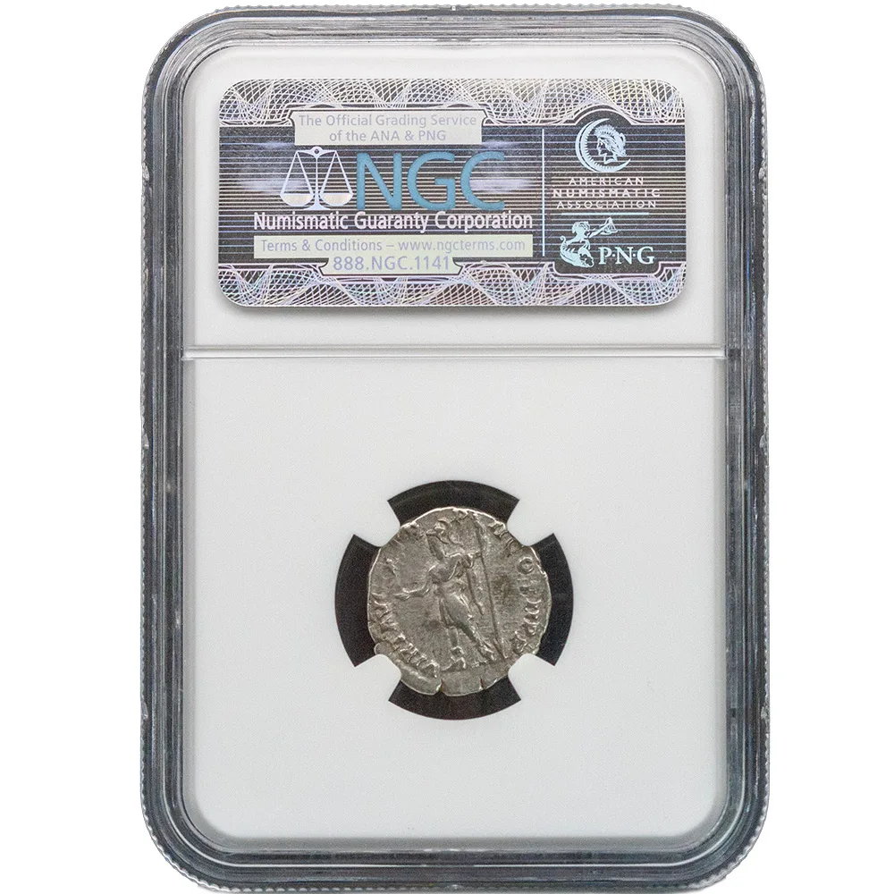 AD 193-211 Roman Empire Septimius Severus, Rev Virtus AR Denarius NGC XF - Image 2