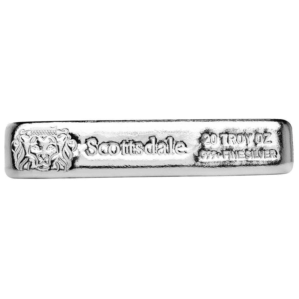 20 oz .999 Silver Bullion Long Cast Bar by Scottsdale Mint