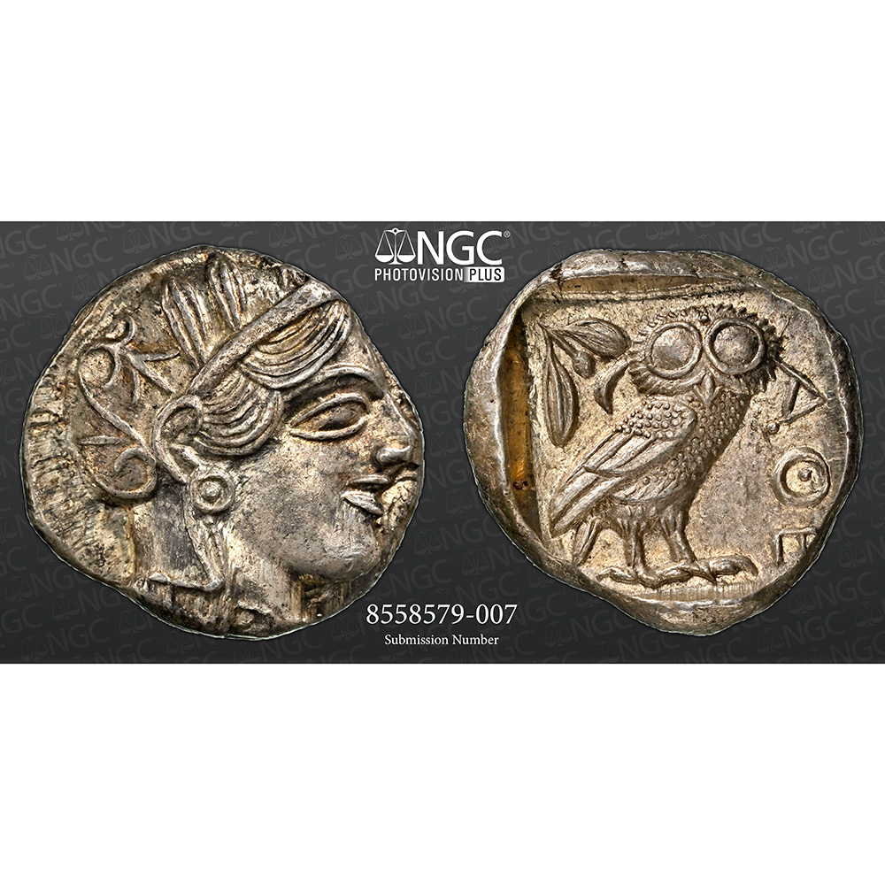 440-404 BC Attica Athens AR Tetradrachm Athena/Owl NGC CH AU Strike 4/5