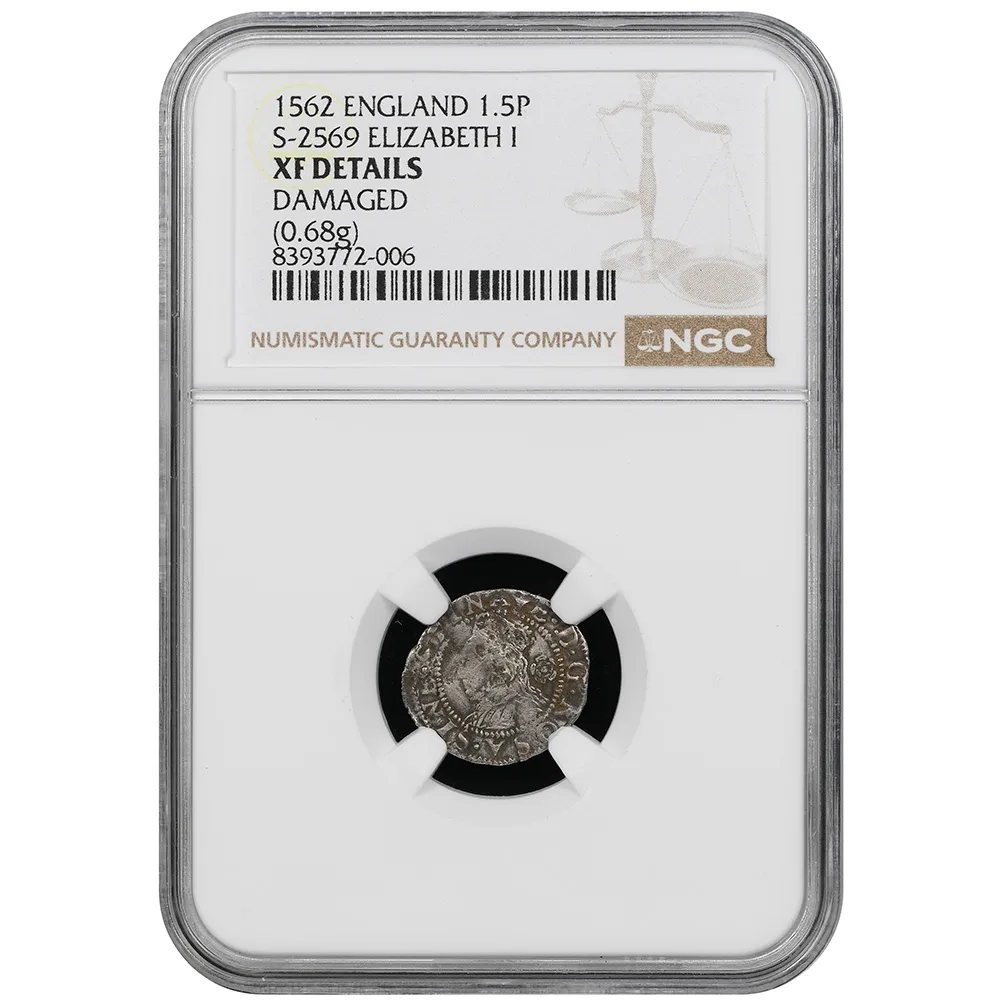 1562 England Elizabeth I 1.5 Pence NGC XF Details
