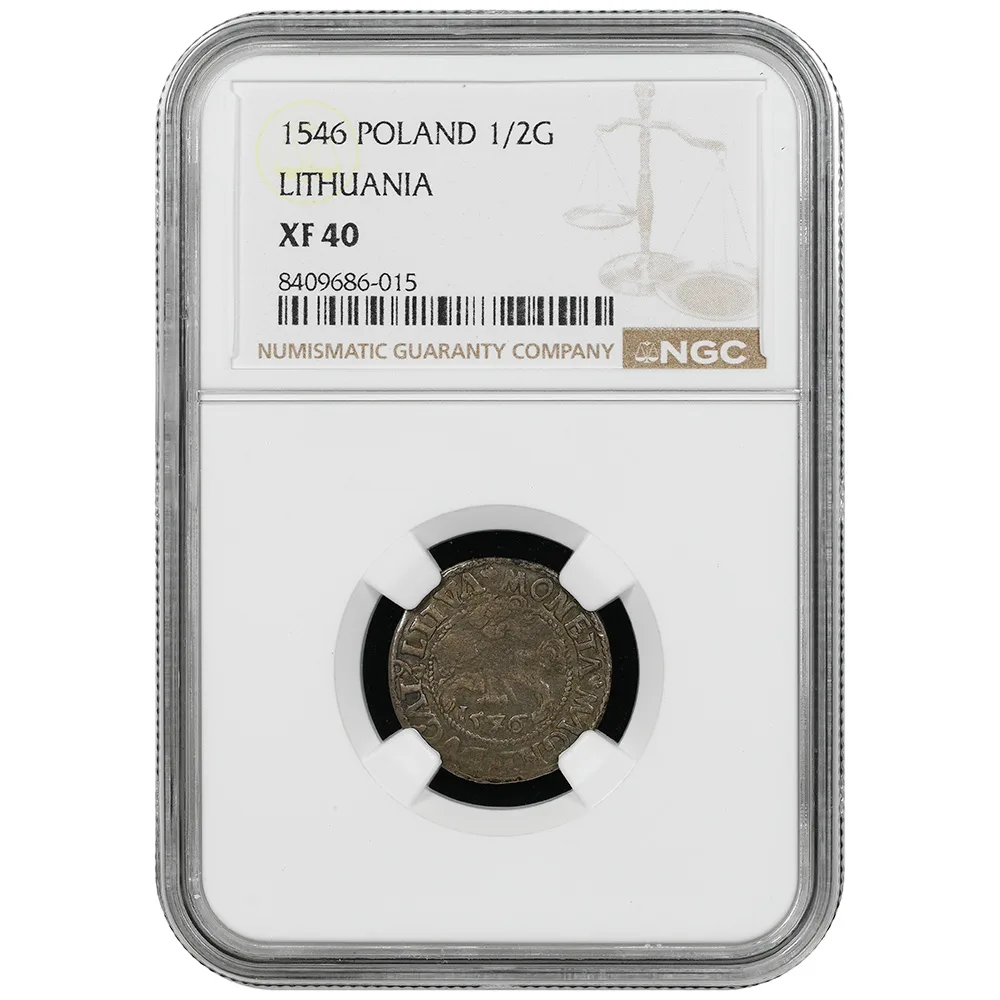 1546 Poland Lithuania Sigismund Silver 1/2 Groschen NGC XF 40