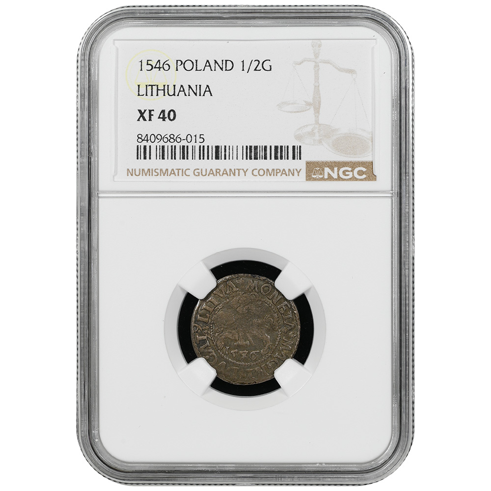 1546 Poland Lithuania Sigismund Silver 1/2 Groschen NGC XF 40